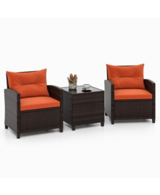 3 Pieces Rattan Patio Furniture Set with Washable Cushion