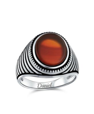 Retro Grooved Silver Ring with Black Onyx Square Signet Sterling Silver Band