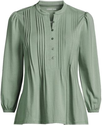 Plus Size Lightweight Jersey Button Pintuck Top