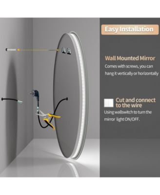 24" Round Shape Led Bathroom Mirror Anti-Fog Wall Mounted Backlit Vanity Mirror