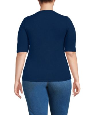 Plus Size Drapey Rib Fitted Elbow Sleeve Scoop Neck Tee