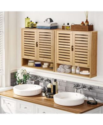 Bathroom Wall Cabinet: Bamboo Wood Kitchen Wall Mounted Medicine Cabinet with 3 Shelves