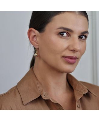 Classic Elegant Simple Round Light Weight Dangle Lever Back Drop Ball Earrings Yellow 18K Gold Plated Brass