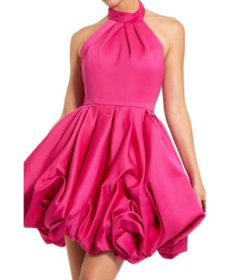 Women's Satin High Neck Sleeveless Bubble Hem Mini Dress