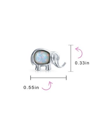 Lucky Dainty Created White Blue Opal Zoo Animal Lover Good Luck Elephant Dangle Stud Earrings .925 Sterling Silver Lever Back