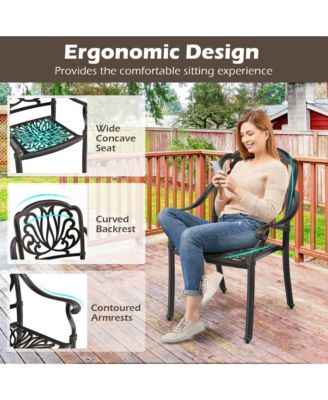 2 Pieces Cast Aluminum Chairs Set of 2 Stackable Patio Dining Chairs w/ Armrests