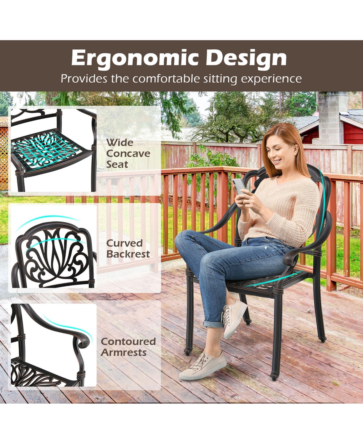 Gymax 2 Pieces Cast Aluminum Chairs Set of 2 Stackable Patio Dining Chairs w/ Armrests