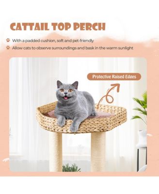 52'' Cattail Cat Tower w/ Sisal Scratching Posts Perch Dangling Ball Cat Tree