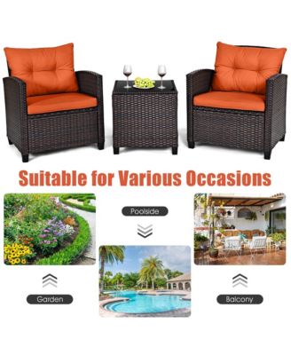 Set of 3 Rattan Furniture Set Patio Cushioned Conversation Set Sofa