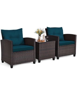 Set of 3 Rattan Furniture Set Patio Cushioned Conversation Set Sofa
