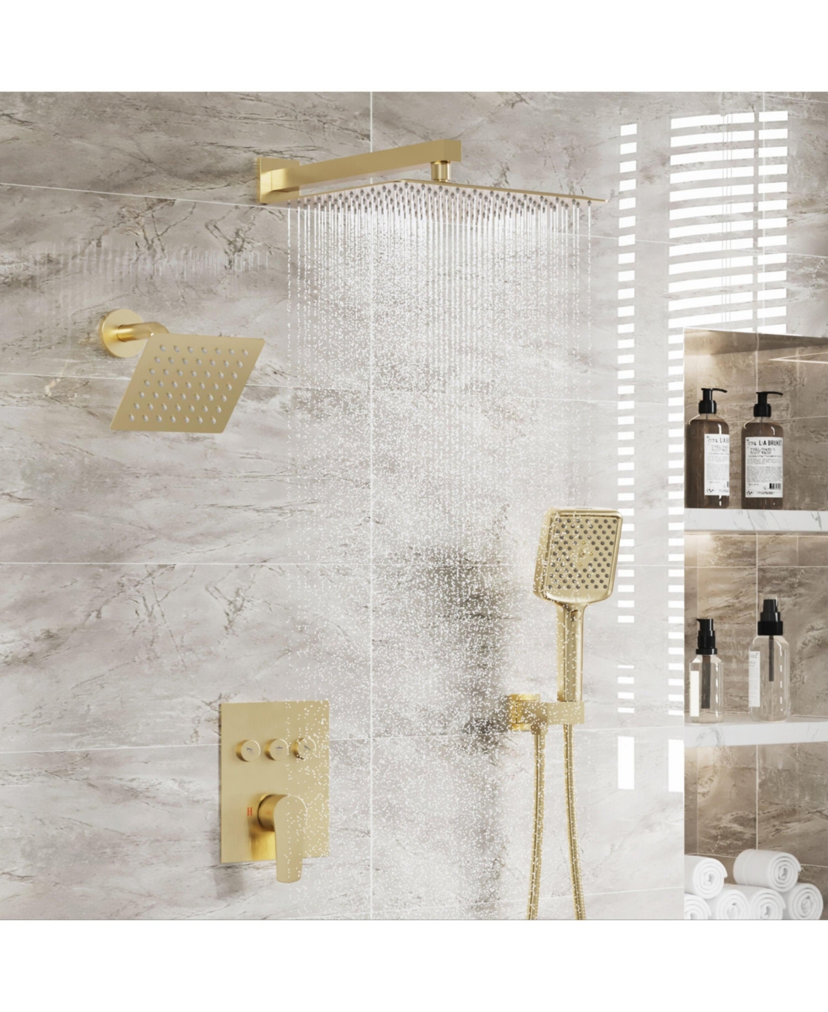 Mondawe 3-Function Dual Shower Head Pressure-balanced System with 4 Sprays Handheld