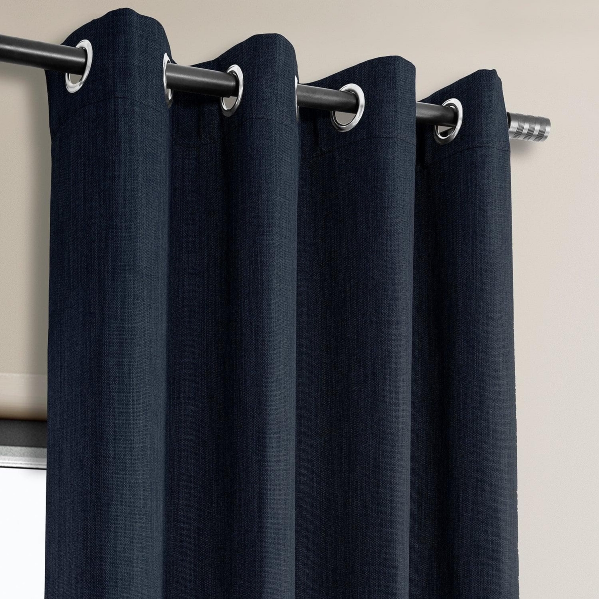 Half Price Drapes Grommet Textured Faux Linen Room Darkening Curtain In Blue