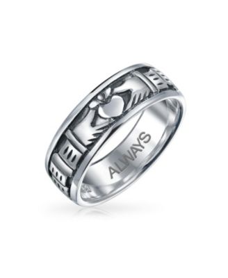 Celtic Claddagh Band Silver Ring Couples Oxidized Sterling