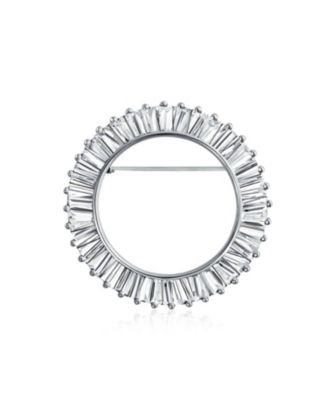 Purple CZ Baguette Cut Eternity Circle Scarf Brooch Pin Silver Plated