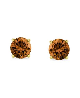 2.2CT Created Stones Solitaire Stud Earrings Gold Plated .925 Sterling Silver