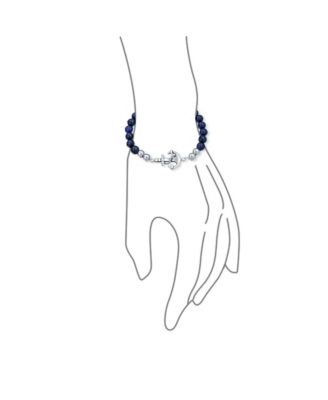 Stackable Navy Lapis Lazuli Stretch Bracelet with Nautical Anchor Design