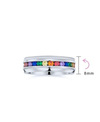 Stainless Steel Rainbow CZ Eternity Ring LGBTQ Band Comfort Fit
