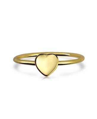 Tiny Minimalist Silver Ring with Heart Shape Initial Monogram Gold Plated Sterling