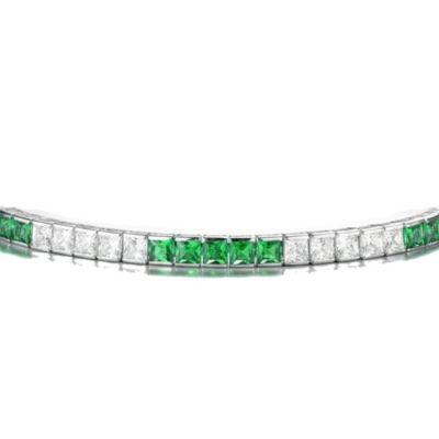 Sterling Silver with Colored Cubic Zirconia Tennis Bracelet in White Gold Plated or 14K Gold Plated