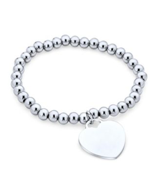 Medical ID Bracelet with Heart Charm and Stretchable Stainless Steel Tag