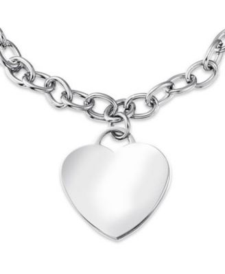 Link Chain Red Medical ID Bracelet with Heart Tag Silver Tone 7-7.5 Inch