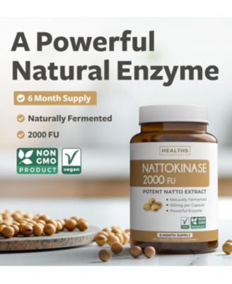 Nattokinase 2000 FU (Non-GMO), Powerful Nattokinase Supplement Made from Naturally Fermented Soybeans for Heart Health Support, 180ct