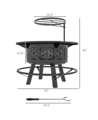 Fire Pit BBQ Grill with Poker, Wood Burning Firepit,