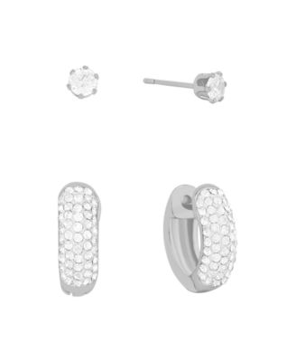 Clear Crystal Hoop and Stud Duo Earrings Set
