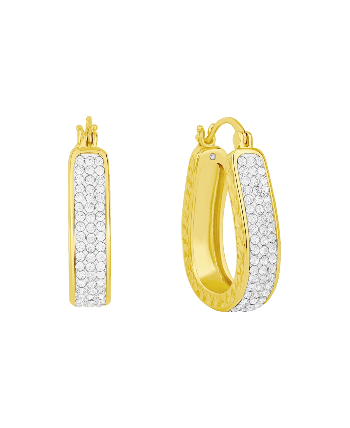 Clear Crystal Diamond Cut Hoop Earrings - Gold