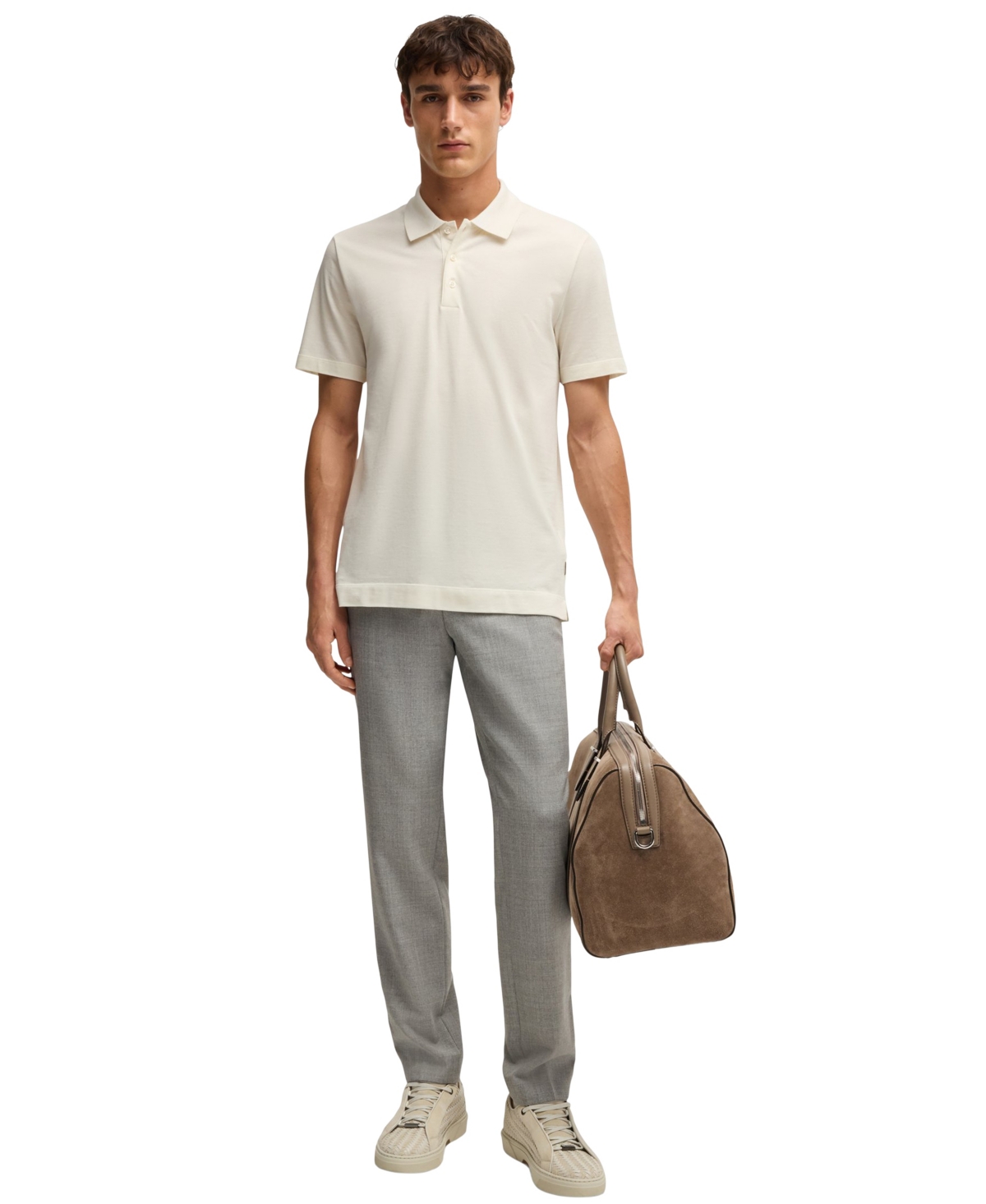 Hugo Boss Boss By  Men's Two-tone Cotton-silk Regular-fit Polo Shirt In Open White