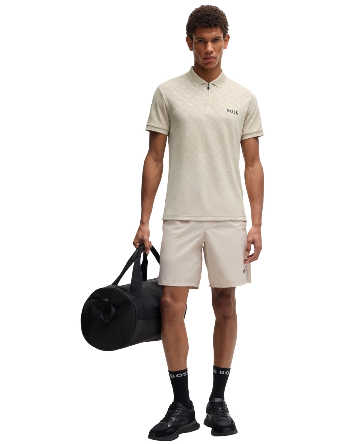 Hugo Boss Boss By  Men's Monogram Jacquard Quick-dry Polo Shirt In Neutral