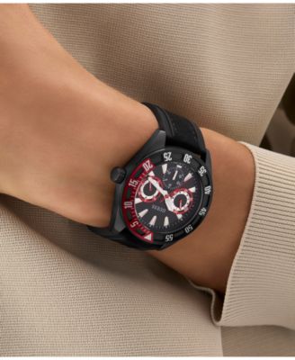 Men's Multifunction Black Silicone Watch, 44mm