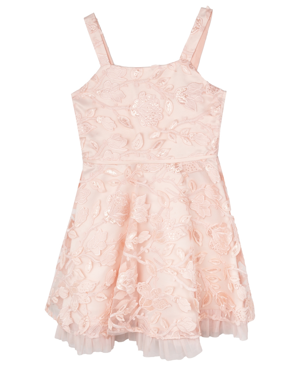 Rare Editions Big Girls Sequin And Embroidered Mesh Social Dress In Peach