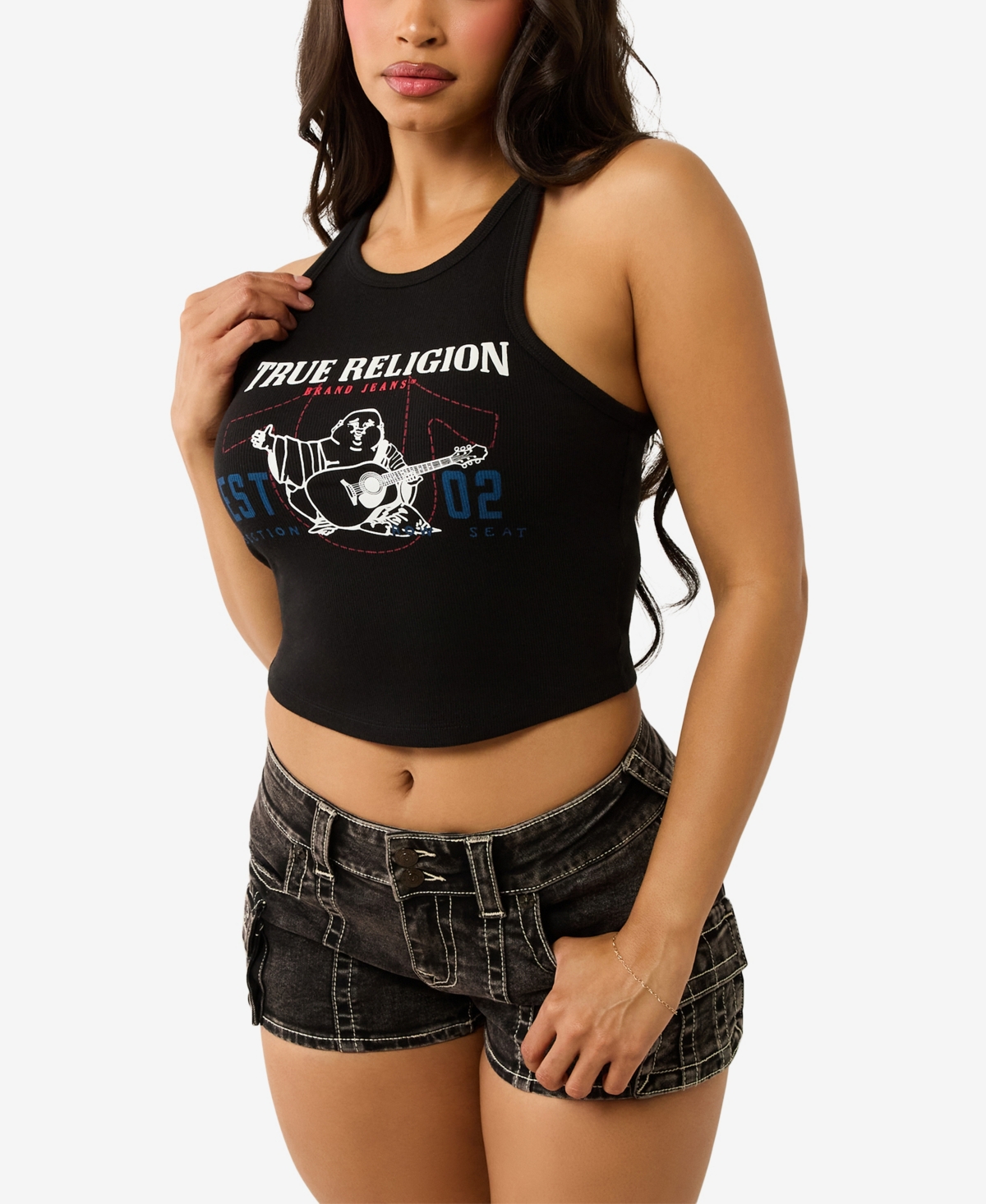 Shop True Religion Women's Buddha Goddess Crewneck Tank In Jet Black
