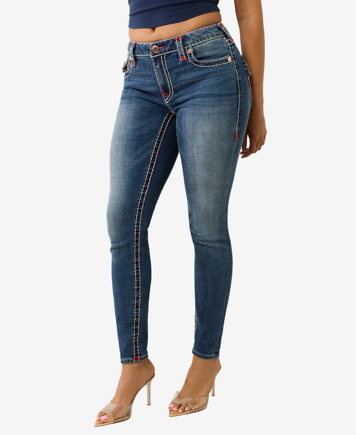 TRUE RELIGION WOMEN'S JENNIE SUPER T FLAP SKINNY JEANS 