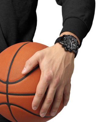 Men's Swiss Chronograph Supersport NBA Special Edition Black Leather Strap Watch 45mm