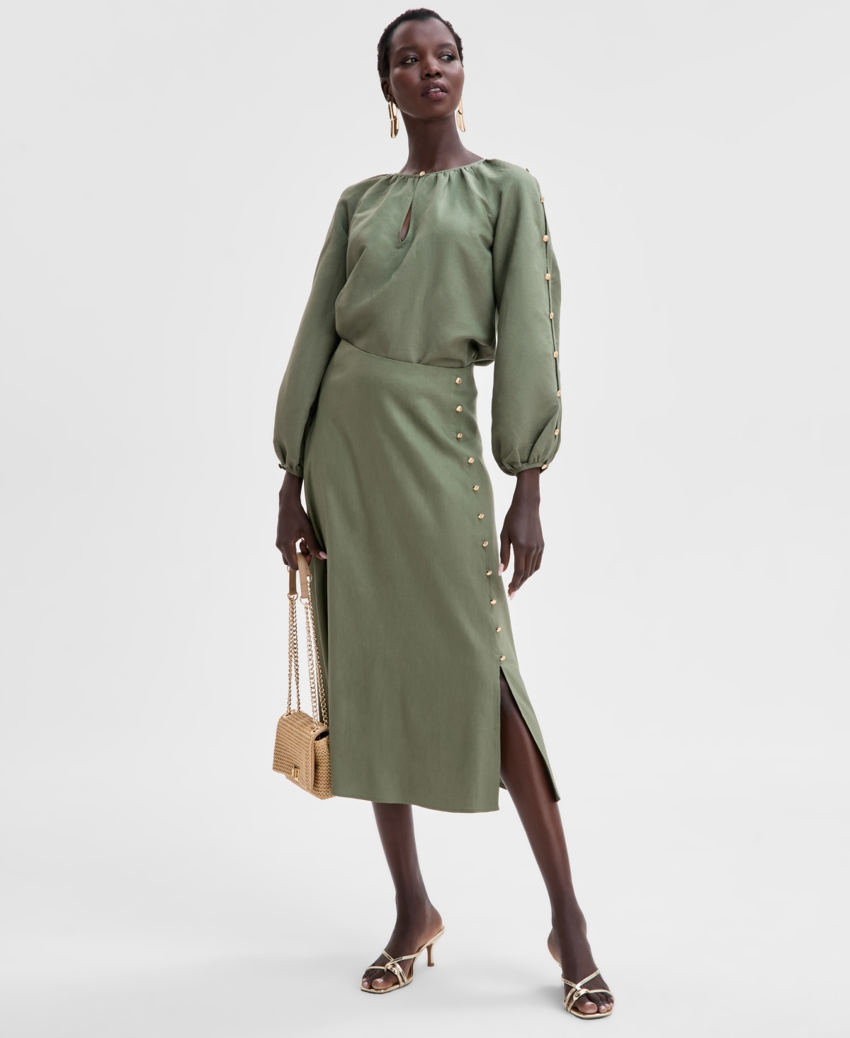 Women's Button-Sleeve Blouse, Exclusively at Macy's - Olivine