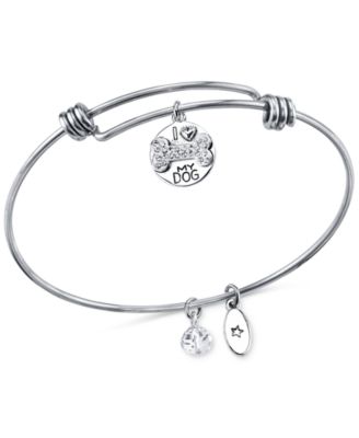 Unwritten - Dog Charm and Crystal Adjustable Bracelet in Stainless Steel