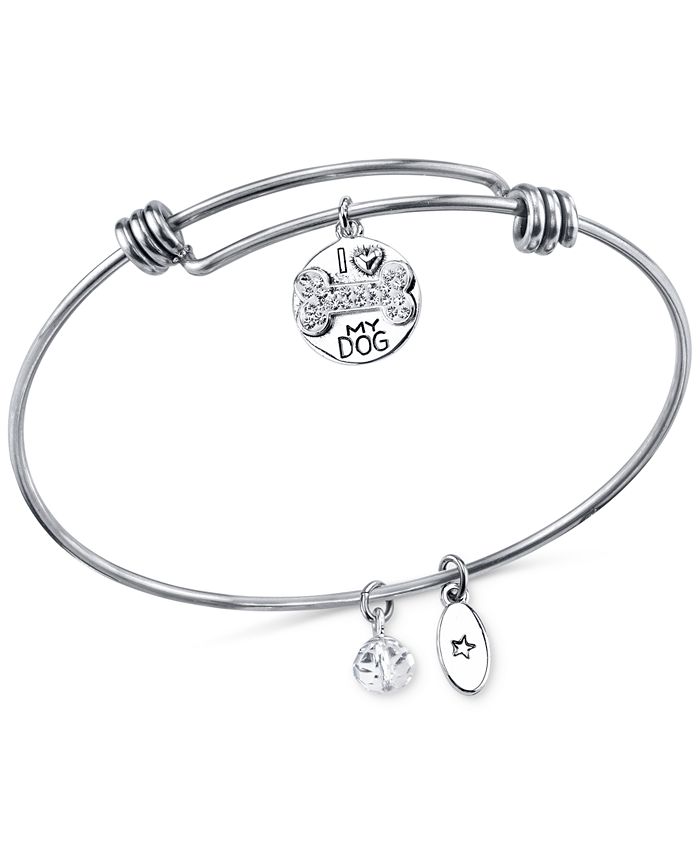 Unwritten Dog Charm and Crystal Adjustable Bracelet in Stainless