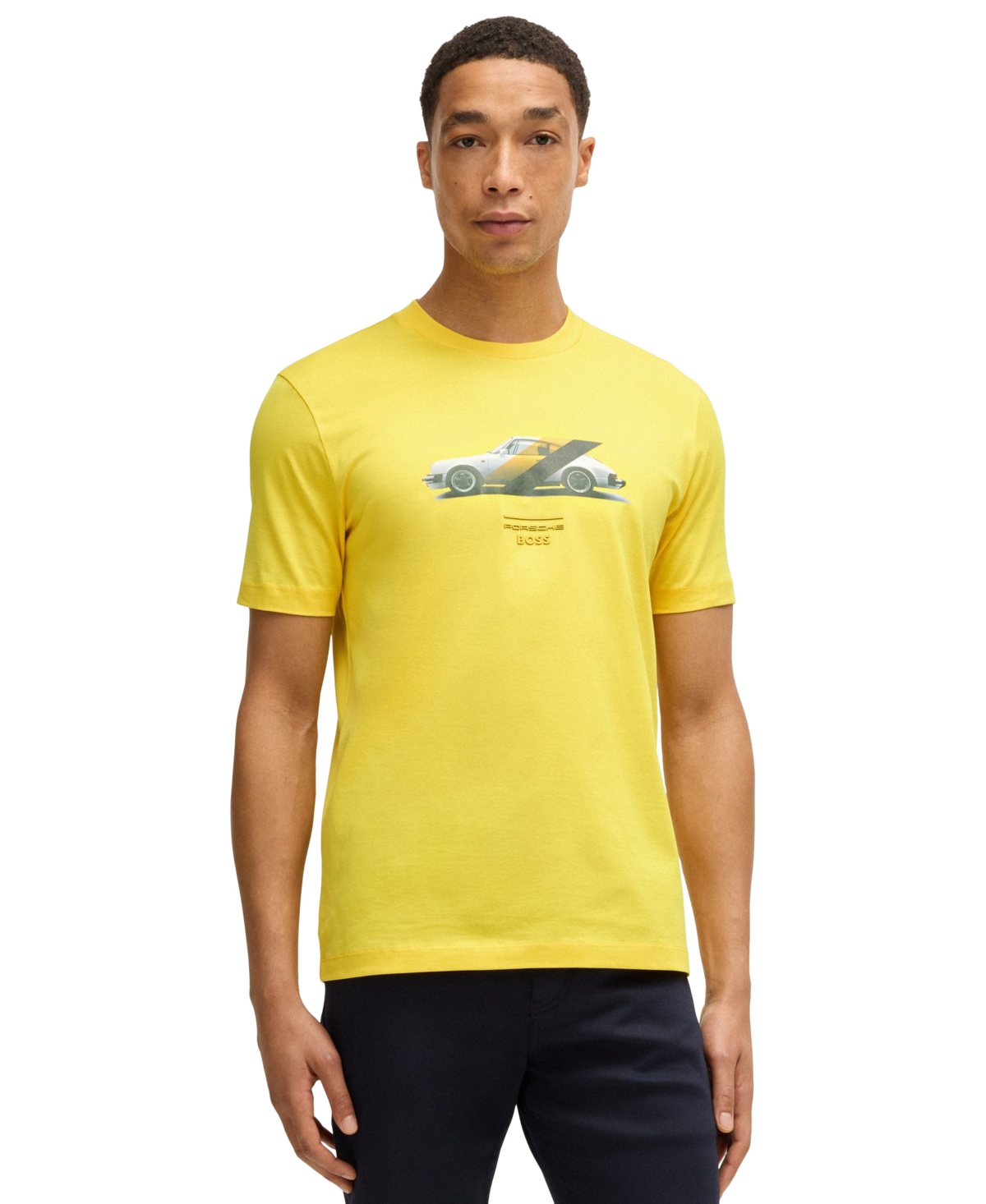 Hugo Boss Porsche X Mercerized-cotton T-shirt With Collaborative Branding In Yellow