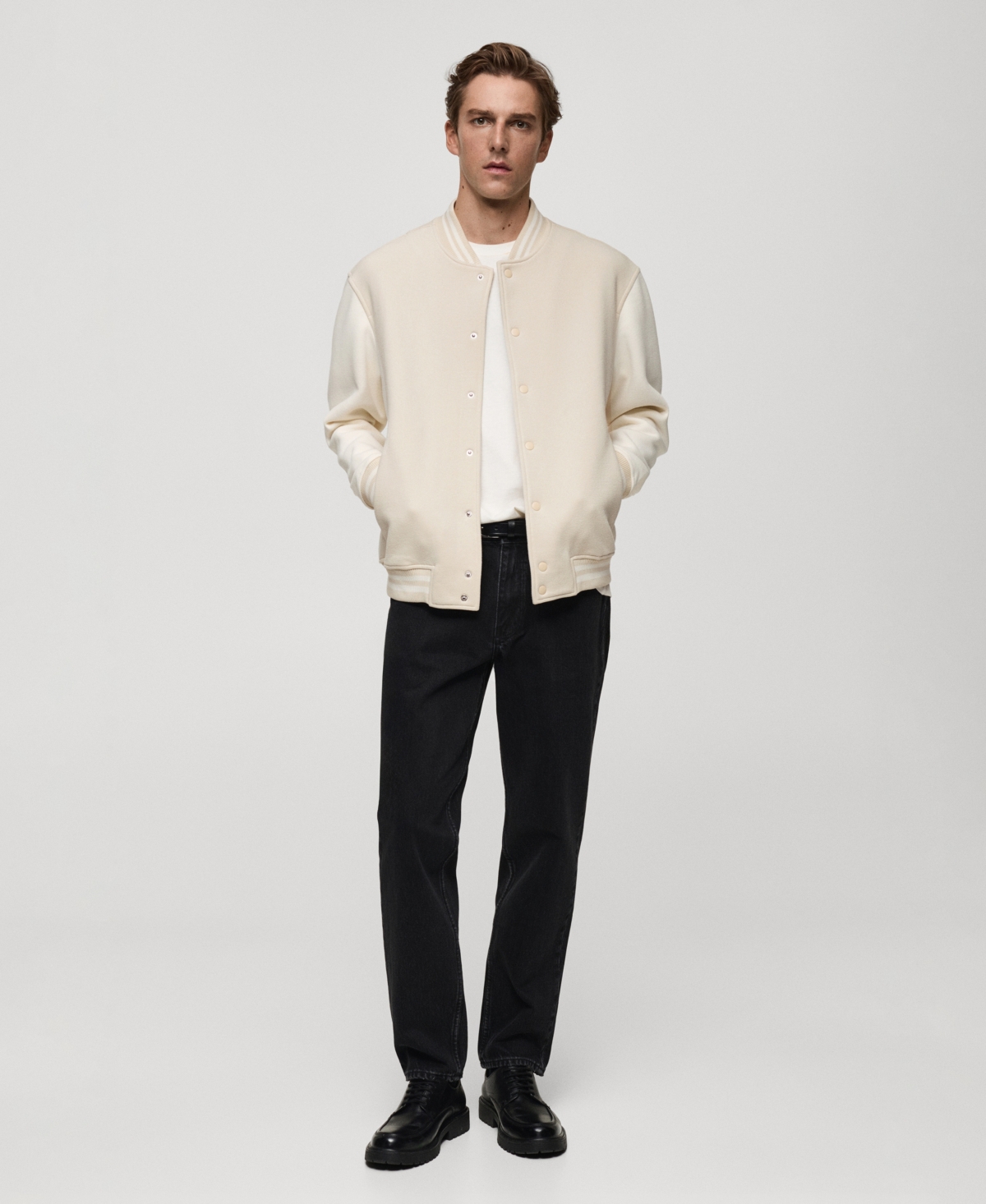 Shop Mango Men's Contrast Bomber Jacket In Beige