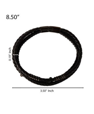 Stainless Steel Triple Row Black Cord Bracelet - 8.25"