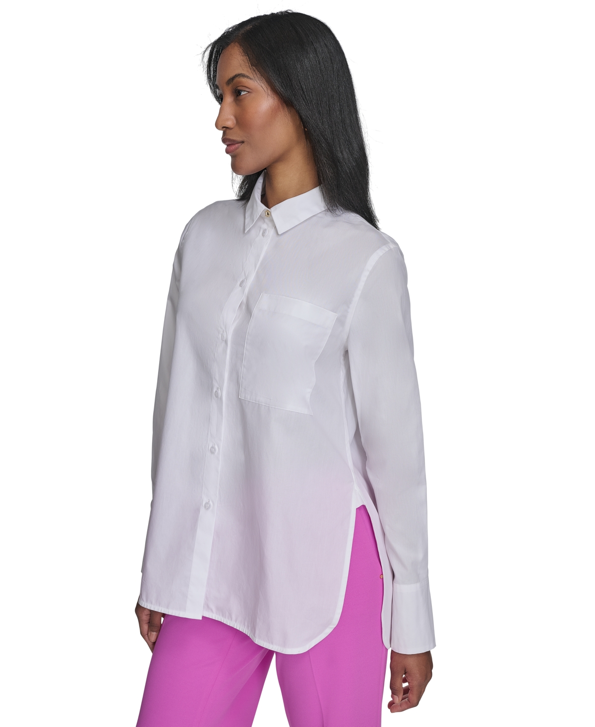 Shop Halston Women's Cotton Button-front Long-sleeve Shirt In White