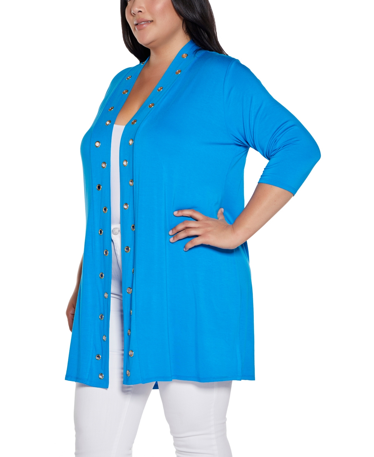 BELLDINI PLUS SIZE GROMMET-TRIM DUSTER CARDIGAN SWEATER 