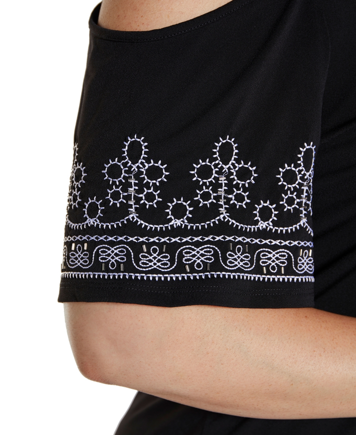 BELLDINI PLUS SIZE BLACK LABEL EMBROIDERED COLD-SHOULDER KNIT TOP 