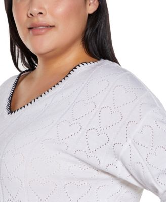Plus Size Heart Pointelle Pullover Sweater