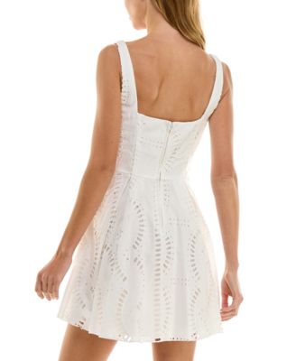 Juniors' Cotton Eyelet Fit & Flare Mini Dress