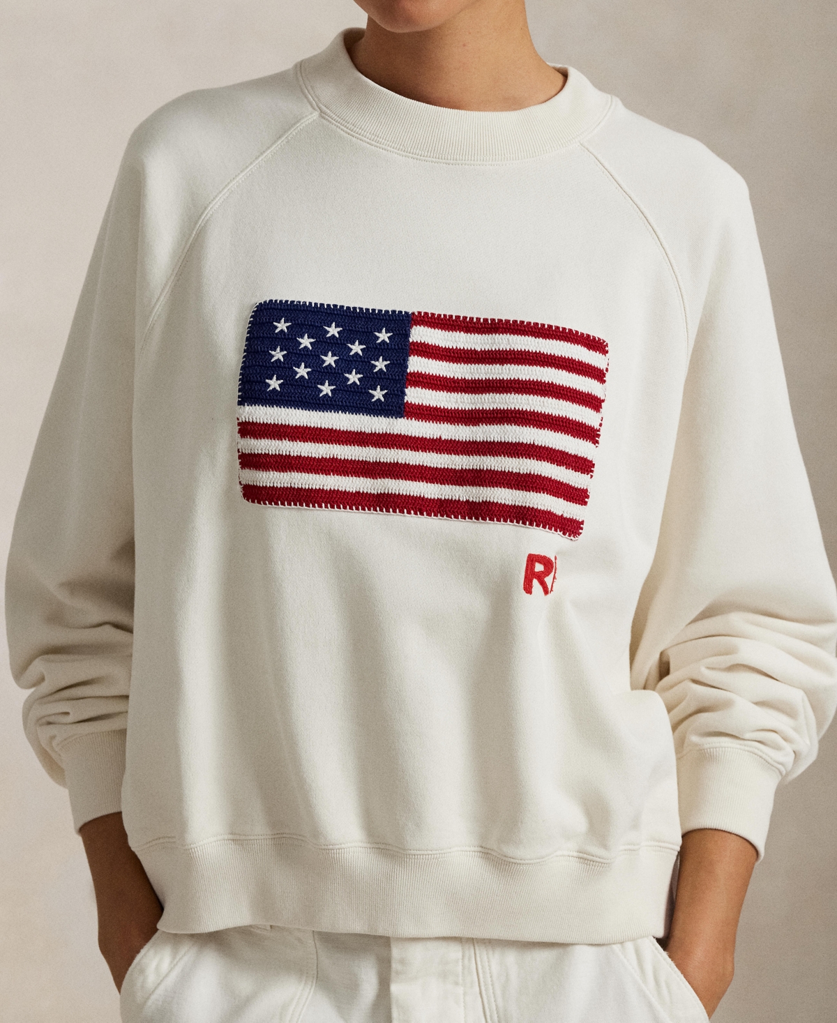 Shop Polo Ralph Lauren Women's Logo Flag French Terry Crewneck In Nevis