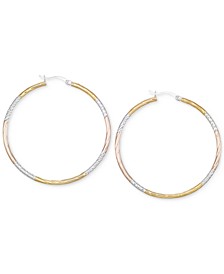 Tri-Tone Diamond-Cut Hoop Earrings (45MM) in 14k Yellow, White & Rose Gold-Plated Sterling Silver