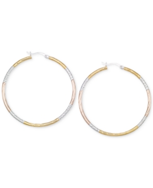 image of Diamond-Cut Hoop Earrings in 14k Tri-Tone Vermeil (50MM)